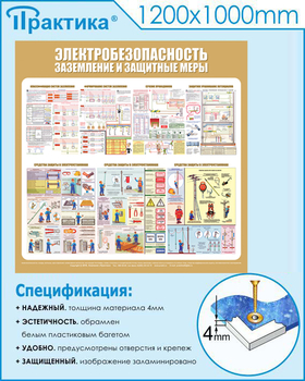 С23 Стенд электробезопасность (заземление и защитные меры) (1000х1000 мм, пластик ПВХ 3мм, Прямая печать на пластик) - Стенды - Стенды по электробезопасности - магазин "Охрана труда и Техника безопасности"